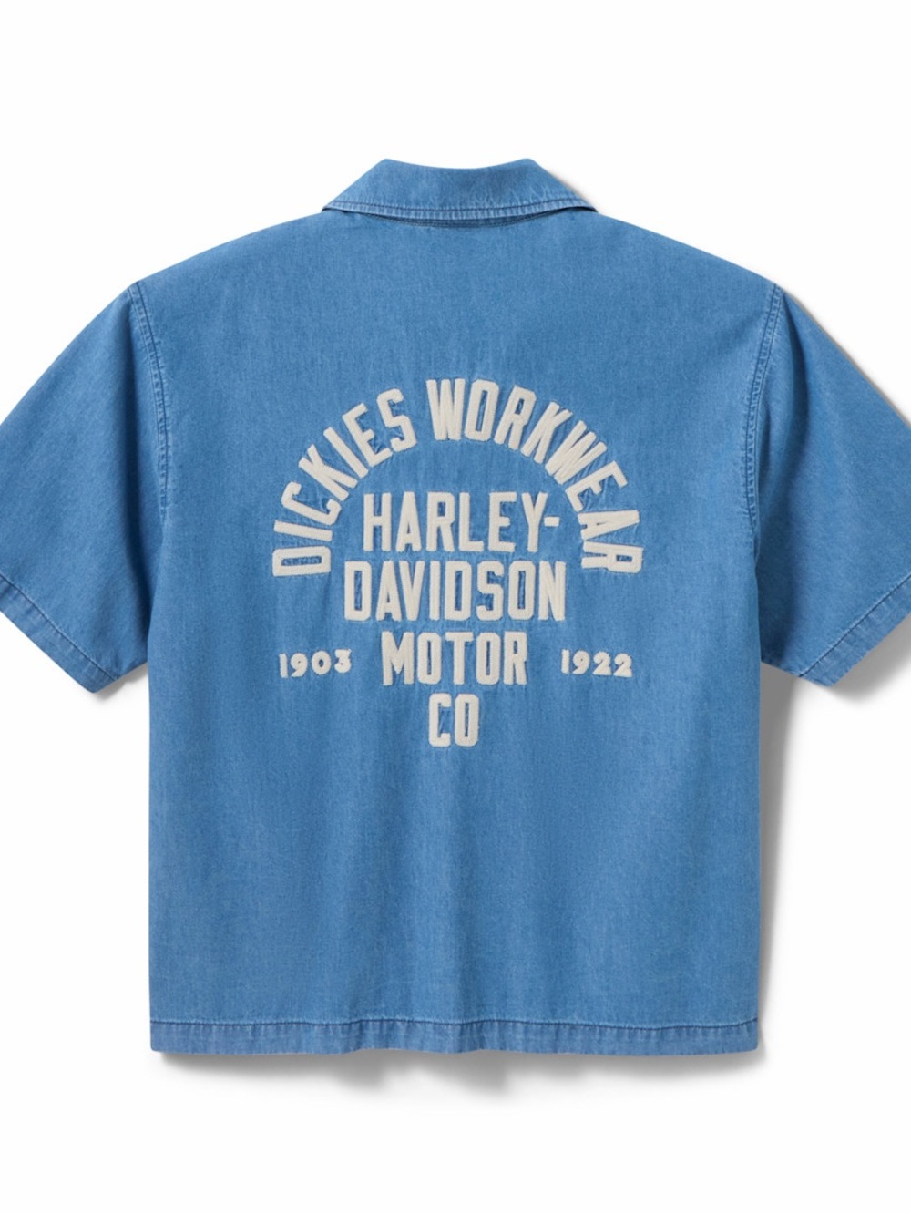 harley-davidson x dickies denim short sleeve button down work shirt - Picture 2 of 8